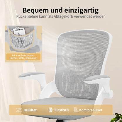 naspaluro Ergonomischer Bürostuhl Mesh - Grau, Klapparmlehnen