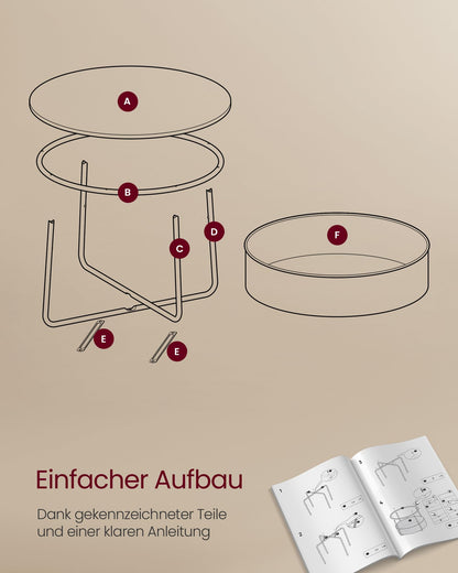 VASAGLE Couchtisch Rund mit Stauraum - Mattweiss-Kamelbraun LCT244W10