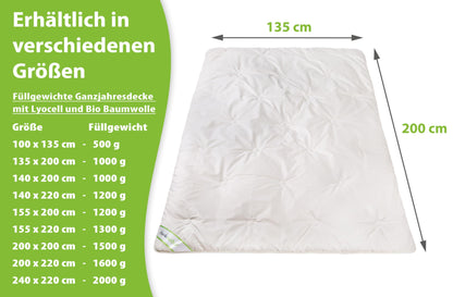 franknatur Ganzjahresdecke Lyocell Tencel Bettdecke 135x200