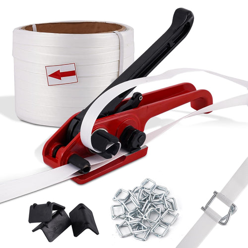 BAOSHISHAN Manuelles Umreifungsgerät Set 13-19mm, silber zum Spannen und Verschließen von PP/PET-Bändern an Paketen/Paletten.