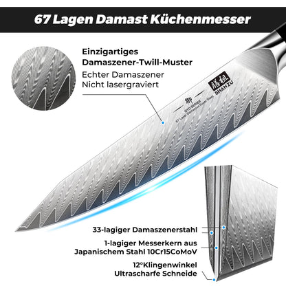 SHAN ZU GYO Damastküchenmesser 15 cm, Allzweckmesser mit G10 Griff