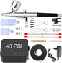 Powate 40 PSI Dual Action Airbrush Set mit Kompressor. Kompaktes Set mit silberner Pistole und schwarzem Kompressor. Für präzise Farbanwendungen.