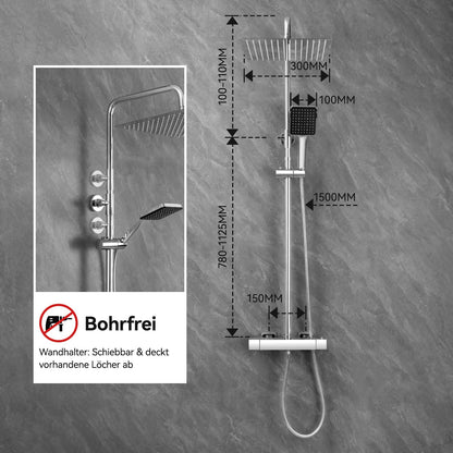 Auralum Thermostat Regendusche Komplettset Chrom - 30cm Überkopfbrause