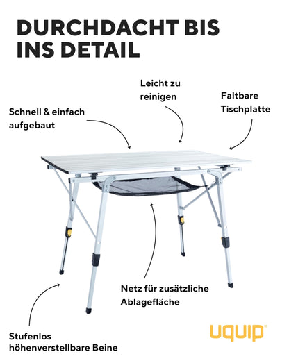 Uquip Campingtisch Variety M kompakter Alu Falttisch – Silber