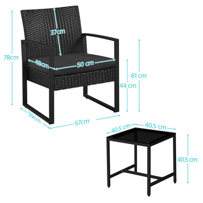 Yaheetech Balkonmöbel Set 3-teilig, Polyrattan Sitzgruppe Schwarz