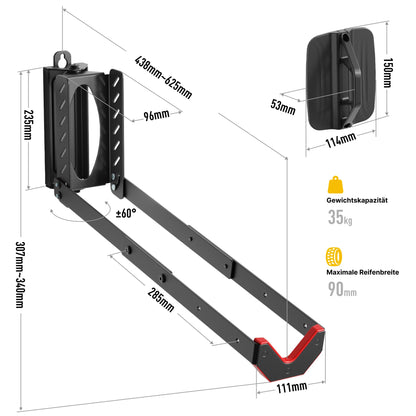 monTEK schwenkbare platzsparende Fahrrad Wandhalterung - 4 Stück