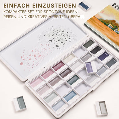 Fuumuui Aquarellfarben Set, 24 deckende Farben mit Mischpalette