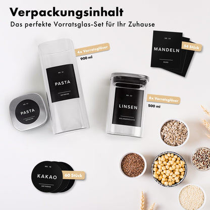 EDELHAUS Vorratsgläser Set 12-teilig, Borosilikatglas, Edelstahldeckel