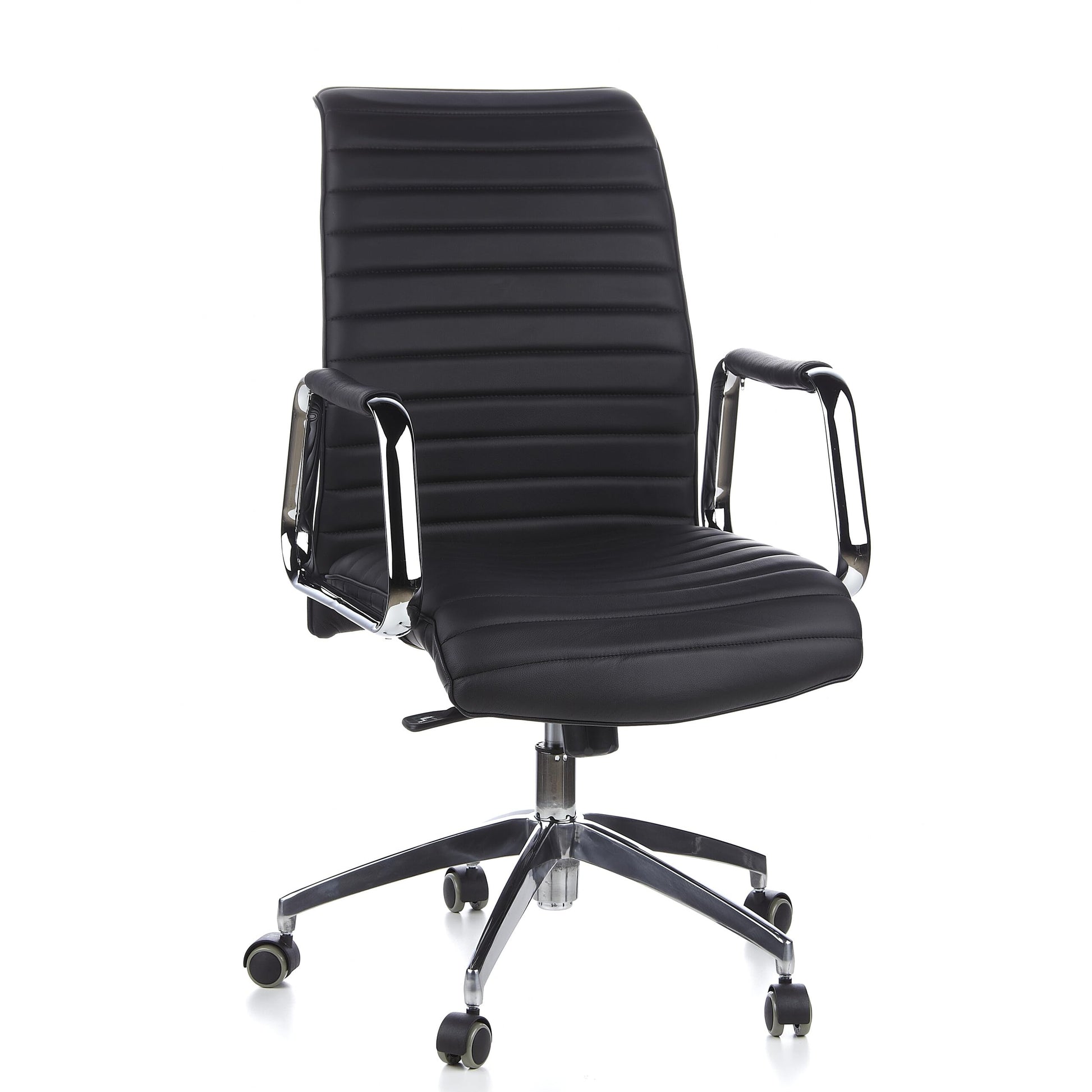 hjh OFFICE ASPERA 10 Chefsessel 600910 Leder Schwarz: Hohe Rückenlehne. Für ergonomisches Sitzen am Büroschreibtisch.