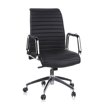 hjh OFFICE ASPERA 10 Chefsessel 600910 Leder Schwarz: Hohe Rückenlehne. Für ergonomisches Sitzen am Büroschreibtisch.