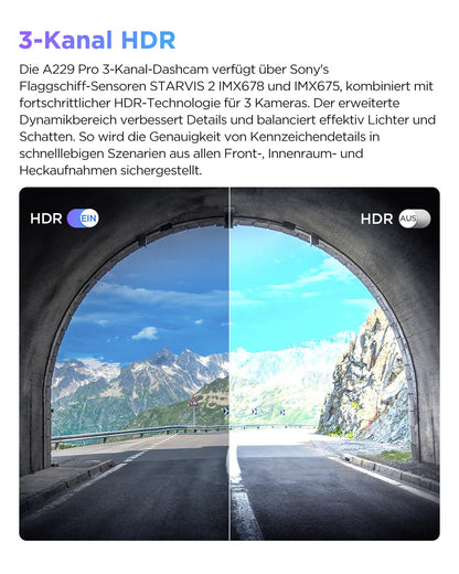 VIOFO A229 Pro 3-Lens 4K Dashcam - Vorne Hinten Innen