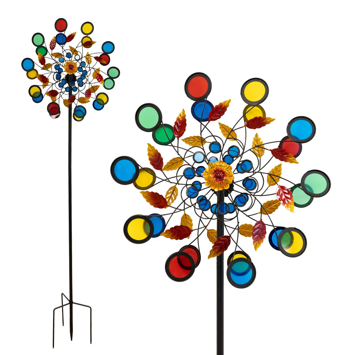 Lemodo Windrad Garten Metall NA200, Windspiel Kupferoptik, 221 cm – stehende Gartendeko mit gegenläufigen Rotoren