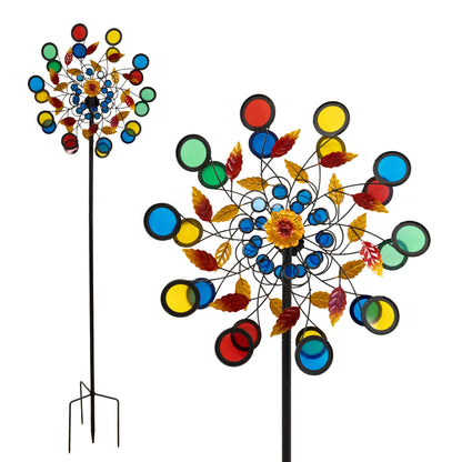 Lemodo Windrad Garten Metall NA200, Windspiel Kupferoptik, 221 cm – stehende Gartendeko mit gegenläufigen Rotoren