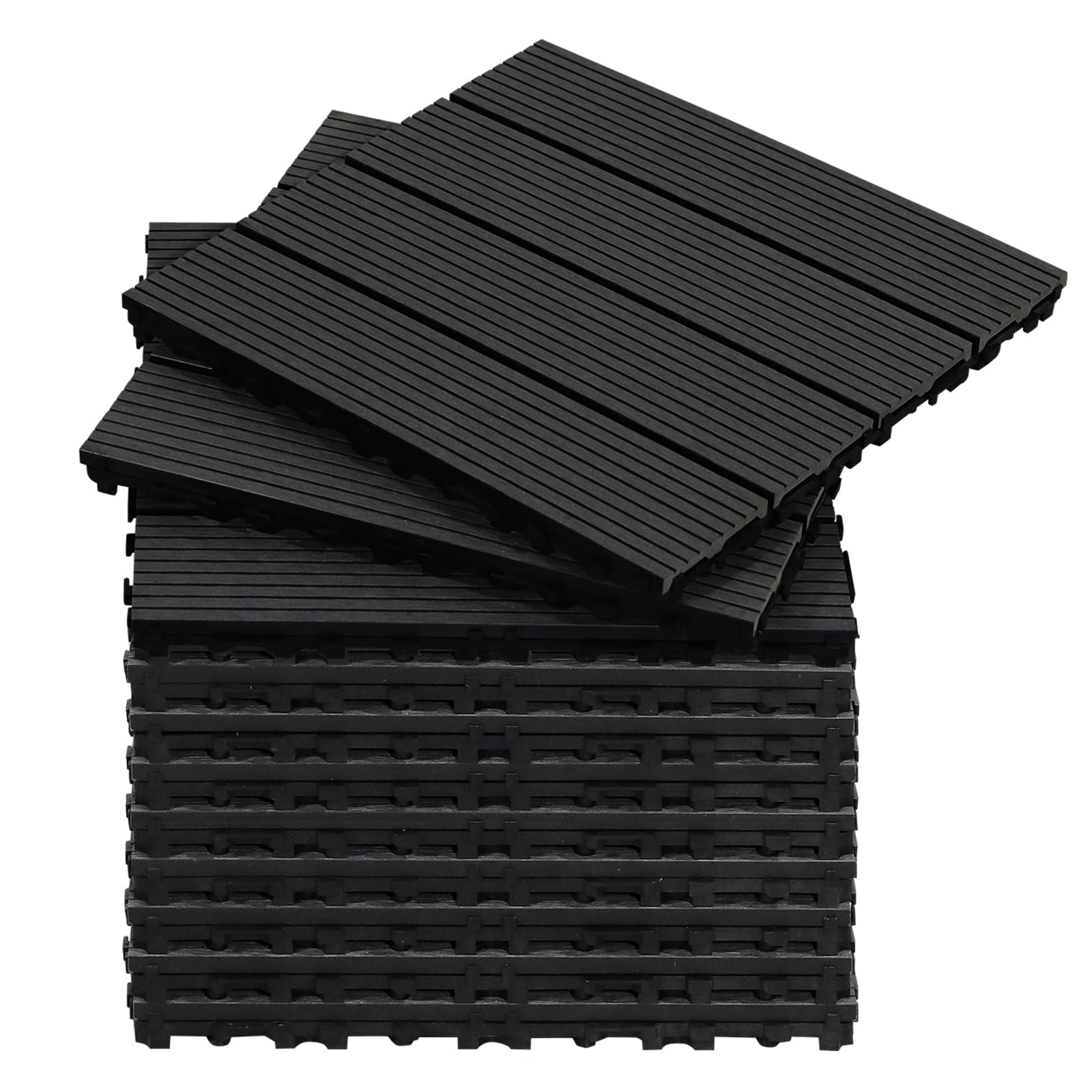 CCLIFE WPC Terrassen- & Balkonfliesen Klick 30x30 cm – Dunkelgrau. Verwendet als Bodenbelag für Terrassen & Balkone.