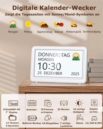 Roxicosly Digitaler Kalender, Demenz-Uhr für Senioren, 7 Zoll