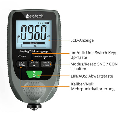 Neoteck Autolack-Schichtdickenmessgerät Handheld LCD