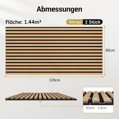 TONOR Akustikpaneele Holz, Wandpaneele Teak, 2er-Set 120 x 60 cm
