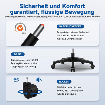 Airchros Bürostuhl ergonomisch mit Kopfstütze und Lendenwirbelstütze