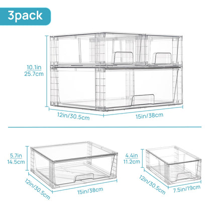 Vtopmart Aufbewahrungsschubladen 3er-Set, stapelbar, transparent