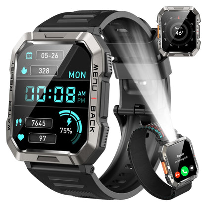 Baolubao W60 Smartwatch Herren Outdoor Sportuhr mit LED-Taschenlampe, HD-Touchscreen und Silikonarmband