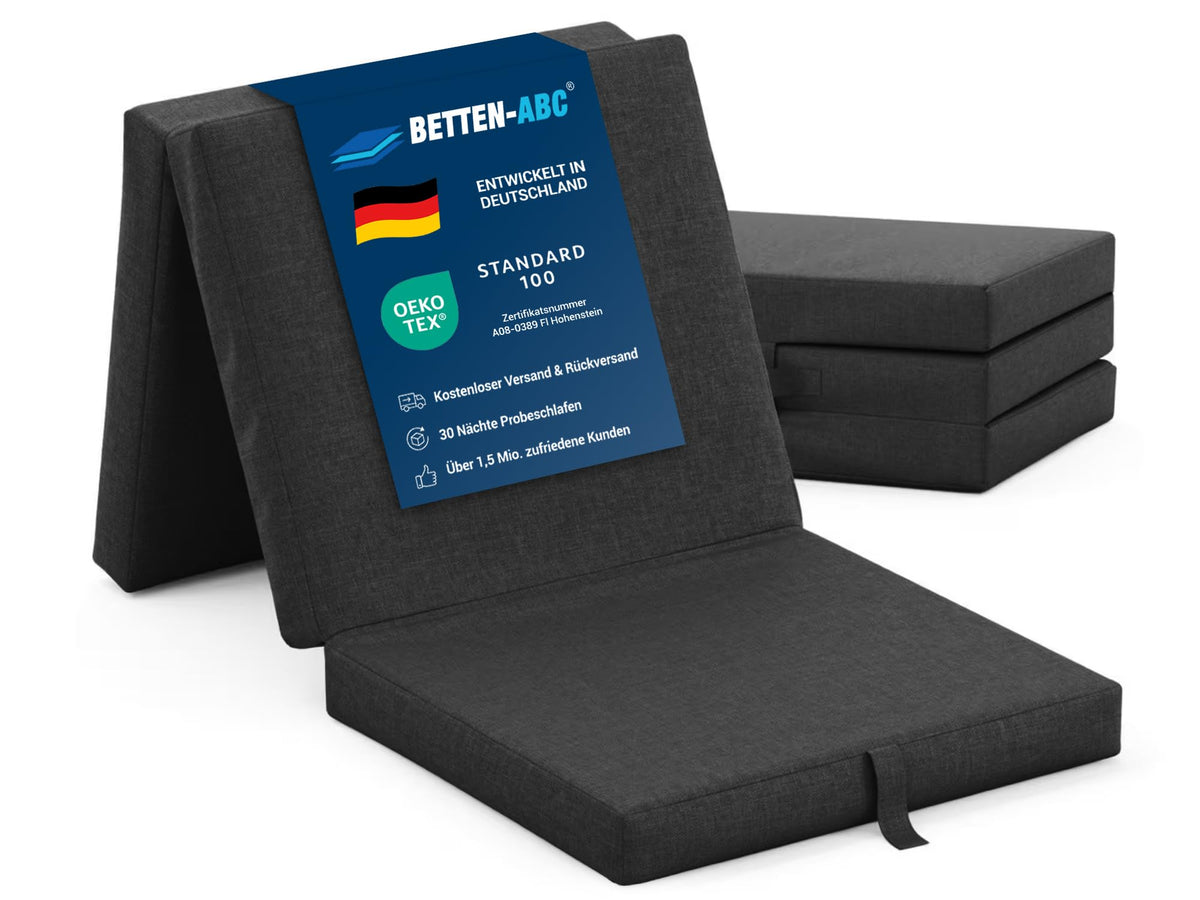Betten-ABC Faltmatratze anthrazit, 3-teilige Klappmatratze für Gäste