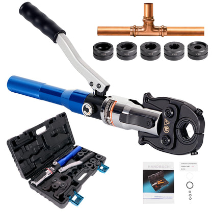 AMZCNC Profi Presszange HPZ hydraulisch - V-Kontur Set 12-28 mm. Metallisches Werkzeug. Zum kraftschlüssigen Verpressen von Kupfer- und Edelstahlrohren.