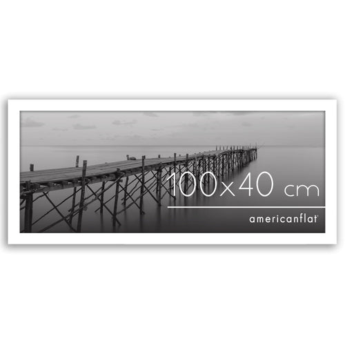 Americanflat Bilderrahmen 100x40 cm aus MDF-Holz, weiss mit bruchsicherer Plexiglasscheibe für die Wandmontage