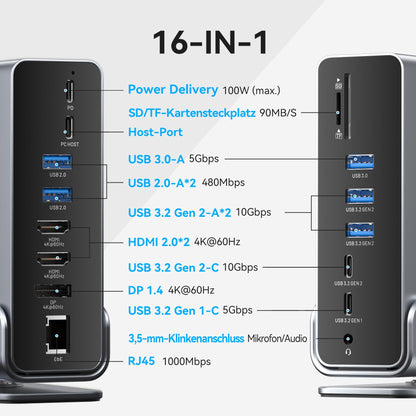 VENTION USB C Docking Station 16-IN-1 - 3 Monitore