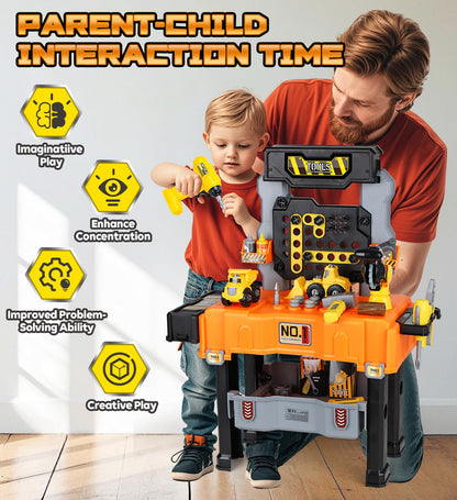 Lehoo Castle Kinderwerkbank mit Elektrobohrmaschine und 2 Autos