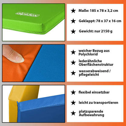 ALPIDEX Turnmatte klappbar 185 x 78 x 3,2 cm Weichbodenmatte bunt