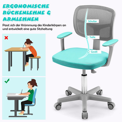 COSTWAY Drehbarer Kinderschreibtischstuhl Jugendstuhl - Türkis