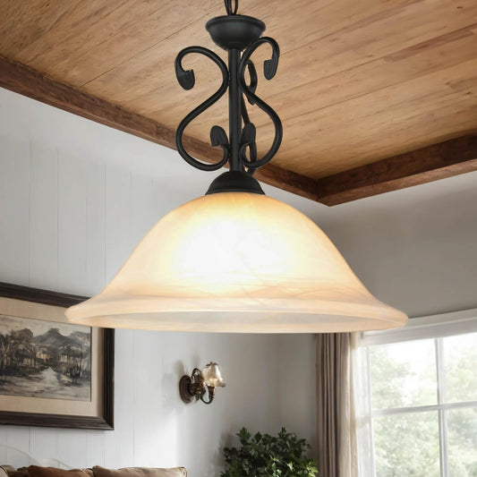 Licht-Erlebnisse DOROTHEA Pendelleuchte - Ø40cm Landhaus Schwarz. Runde, schwarze Hängeleuchte Ø40cm zur Deckenbeleuchtung von Räumen.