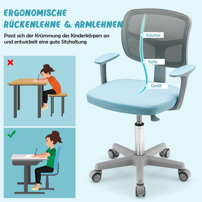 COSTWAY Kinderschreibtischstuhl drehbar höhenverstellbar – Blau