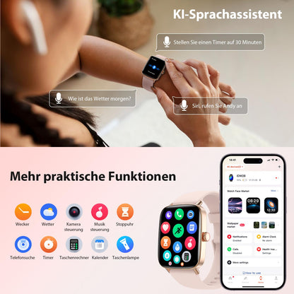 Yoever Smartwatch Damen, Fitnessuhr mit Telefonfunktion, 1,85 Zoll