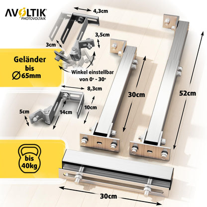 Avoltik Balkonkraftwerk Halterung für eckige Geländer, Aluminium