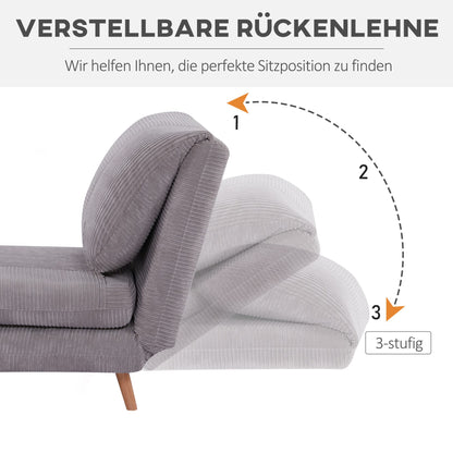 HOMCOM 2-in-1 Schlafsofa Gästebett - Cord-Optik Hellgrau