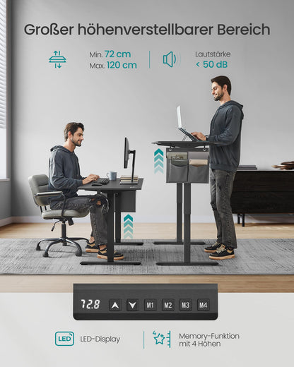 SONGMICS elektrischer Steh-Sitz-Schreibtisch 140x60cm, tintenschwarz