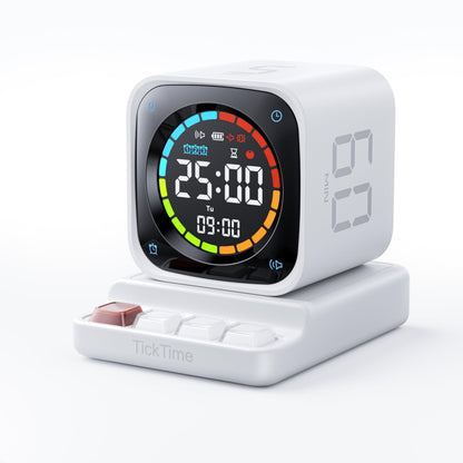 Ticktime TK3 Pomodoro Timer, Würfel-Timer mit Stoppuhr und Uhr, Weiss – kompaktes Design mit LED-Display und Ladestation