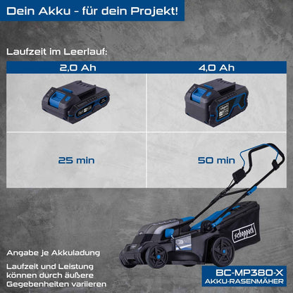Scheppach Akku-Rasenmäher BC-MP380-X, 38 cm Schnittbreite, 45 L