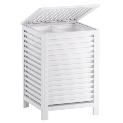 SMIBUY Grosser Wäschekorb Bambus mit Deckel – Weiss