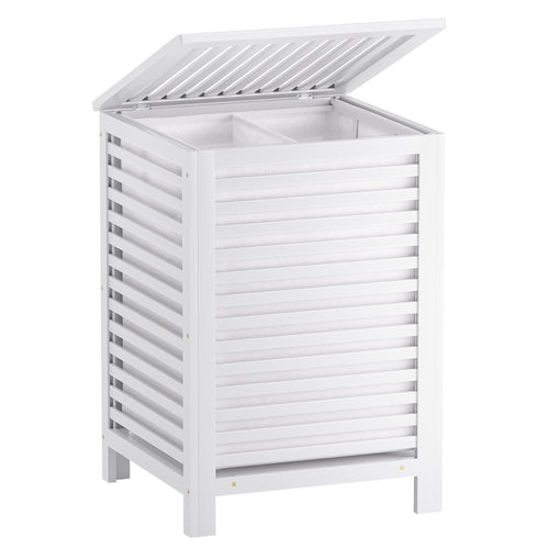 SMIBUY Grosser Wäschekorb Bambus mit Deckel – Weiss