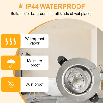 Aulaiyi LED Einbaustrahler 230V dimmbar IP44 schwenkbar Nickel 6er Set