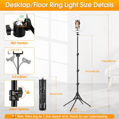 GerTong Ringlicht mit Stativ, 11,5 Zoll LED-Ringleuchte RGB dimmbar