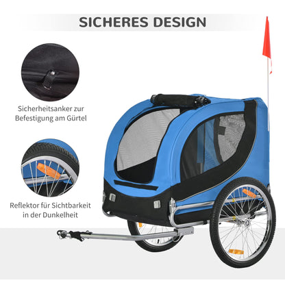 PawHut Hunde Fahrradanhänger Transporter - Blau-Schwarz