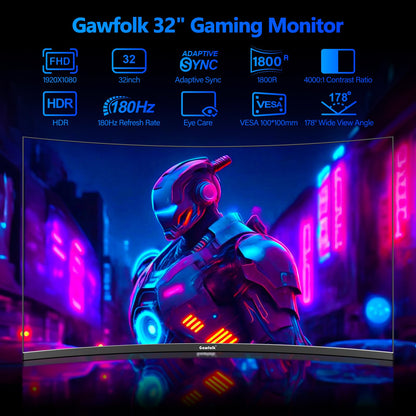 Gawfolk 32 Zoll Curved Gaming Monitor - 180Hz Full HD