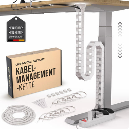Ultimate Setup Kabelkette, flexible Schreibtisch-Kabelführung, weiss – Magnetbefestigung am Tischbein