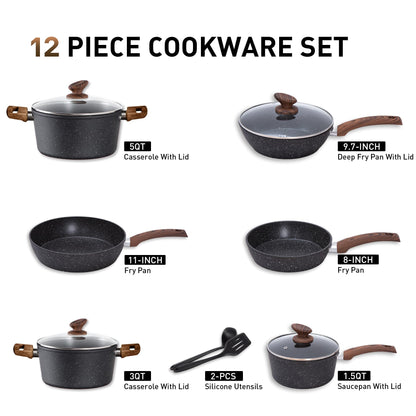 DishDelight Topfset Induktion Granit Antihaft - 12-teilig schwarz