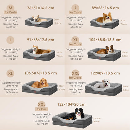 EHEYCIGA Orthopädisches Hundebett für grosse Hunde, Memory Foam, Grau