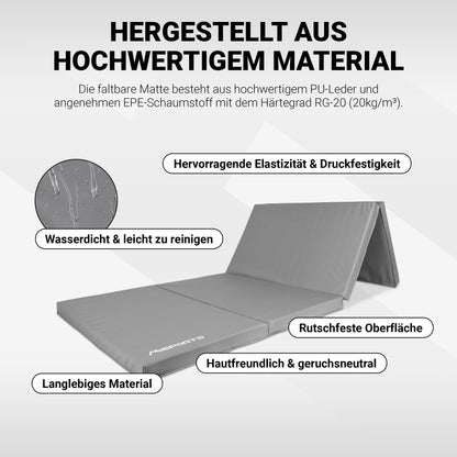MSPORTS Premium Weichboden Turnmatte klappbar Grau 190x80x5 cm