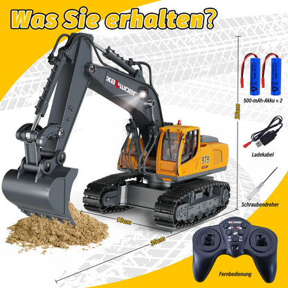 PENGBU RC Ferngesteuerter Bagger 1:18 mit Metallschaufel, 11 Kanäle